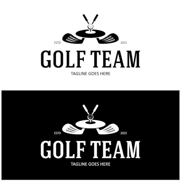 Golfballogo Golfsticklogo voor professioneel golfteam, golfclub, toernooi, golfwinkel