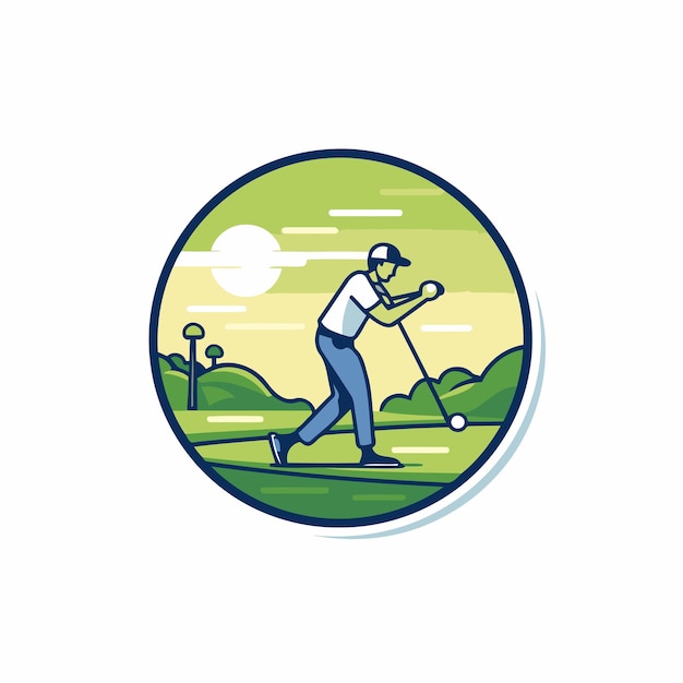 Vector golfclub logo sjabloon vector illustratie van golfspeler die op de golfbaan speelt