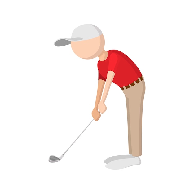 Icona del fumetto del giocatore di golf su una priorità bassa bianca