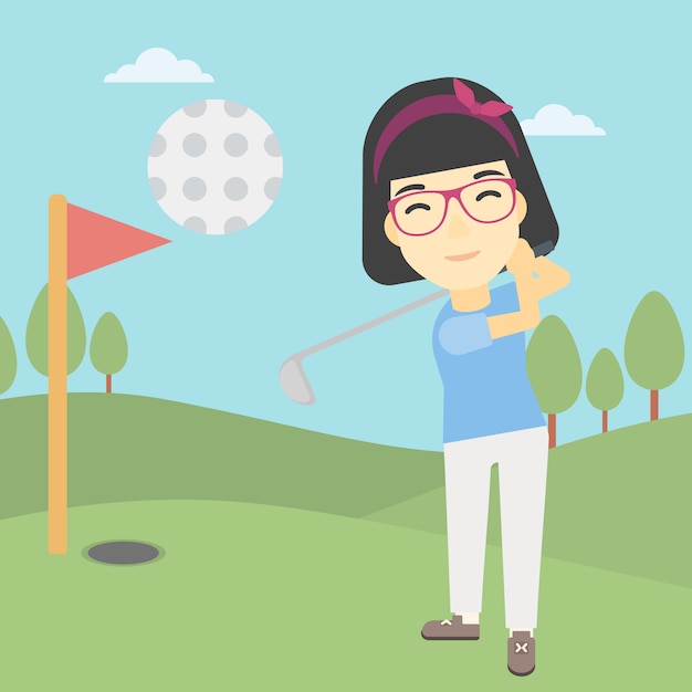 Golfer die de bal vectorillustratie raakt.