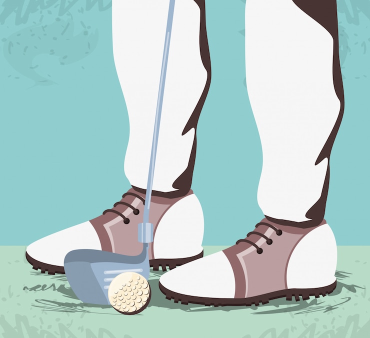 Vector golfer feet on golf course 