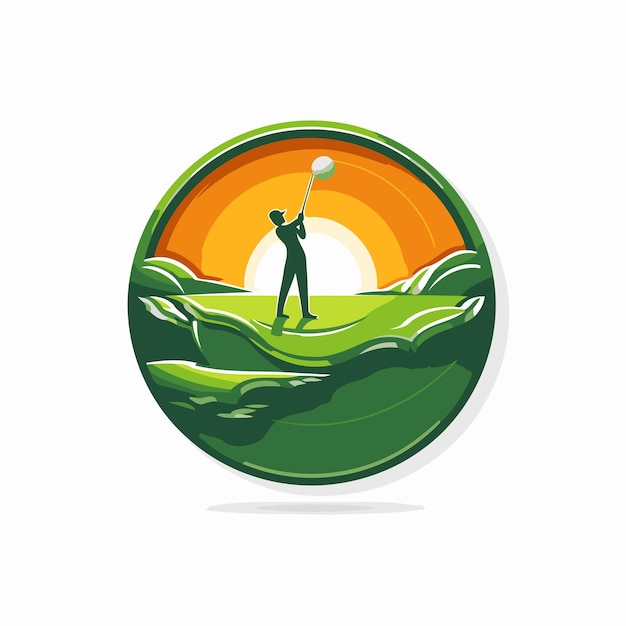Golfer on the golf course Golf club logo template Vector illustration