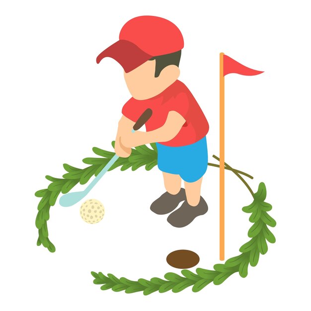 Vector golfer icon isometric vector male character playing golf inside winner wreath competition sport concept