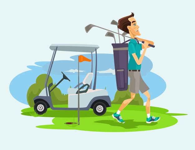 Carattere dell'uomo del golfista che gioca golf