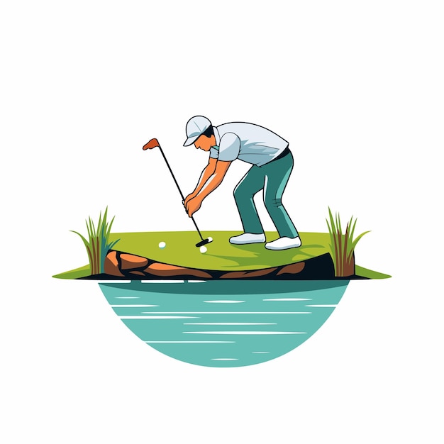 Vector golfer op de golfbaan platte stijl vector illustratie