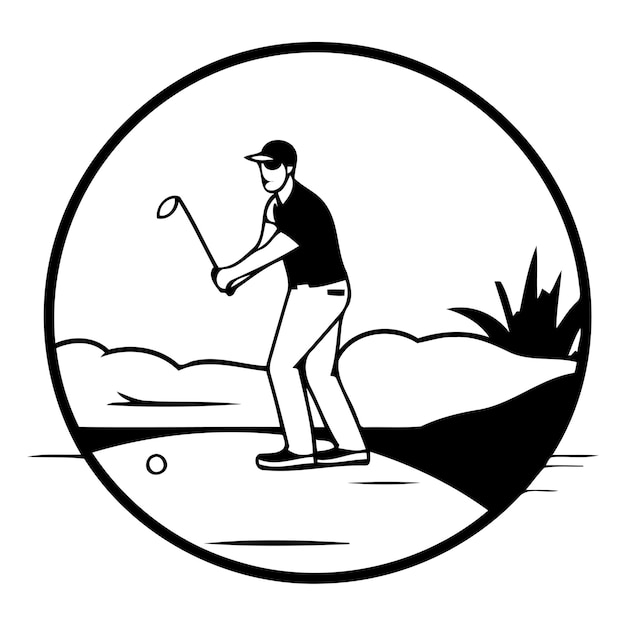 Golfer op de golfbaan vectorillustratie in platte stijl