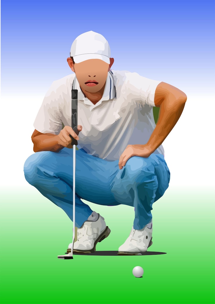 Vector golfer planning his next shot on the green