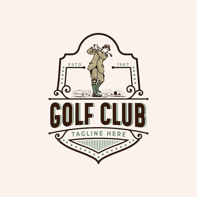 Vettore illustrazione del logo vintage del golfista per il golf club