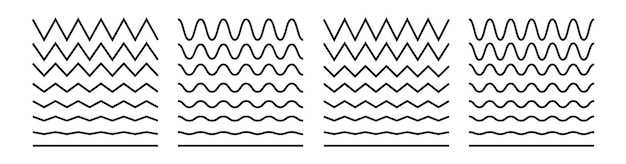 Vector golflijn en golvende zigzaglijnen. zwart onderstreept golvend kromme zig zag lijnpatroon in abstracte stijl.