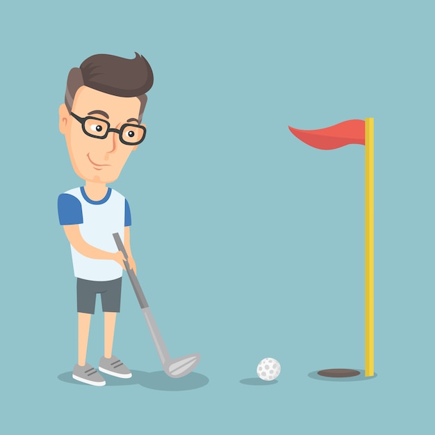 Golfspeler die een bal vectorillustratie raakt.