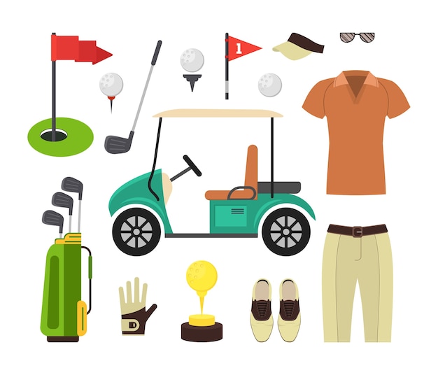 Vector golfuitrusting set. sport spel.