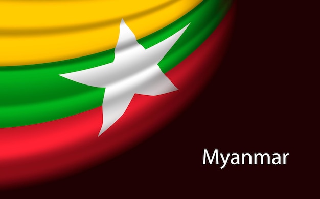 Golfvlag van Myanmar op donkere achtergrond Banner of lint vectorsjabloon