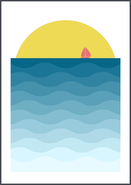 Golven en schip kinderkamer illustratie poster Schattig zeilschip Kid zeilboot