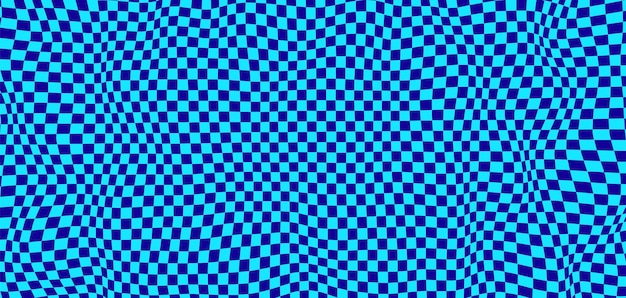 Golvend blauw schaakbord Schaakbordconcept Golfvervormingseffect Vectorillustratie