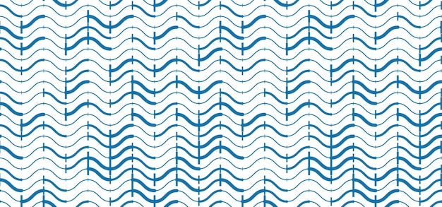 Golvende lijnen regelmatig herhalen eindeloze achtergrond, vector abstracte naadloze patroon, technische digitale stijl blauw gekleurde ritmische golven.