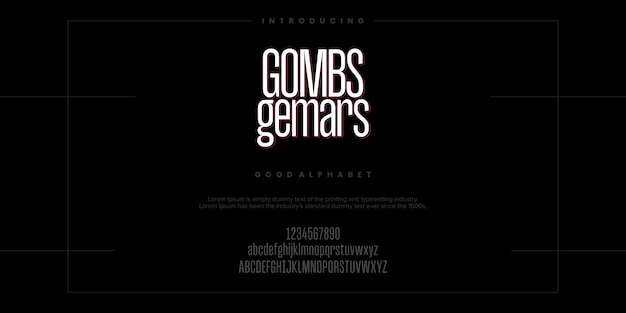 Шрифт Gombs Gemars, набор векторных иллюстраций аплабетной типографии