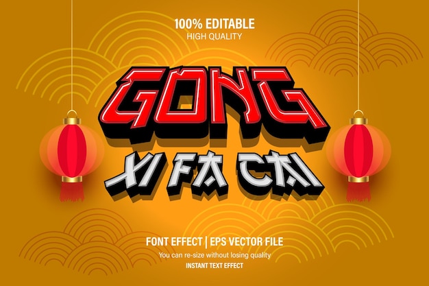 Gong xi fa cai 3D-teksteffect, bewerkbaar teksteffect.