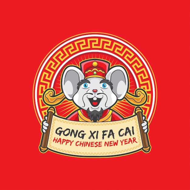 Gong xi fa cai old mouse holding greeting sign