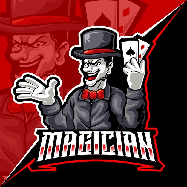 Goochelaar Toon kaart poker, mascotte esports logo vectorillustratie