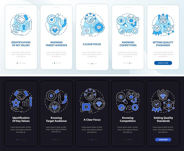 good brand dark and light onboarding mobile app page screen