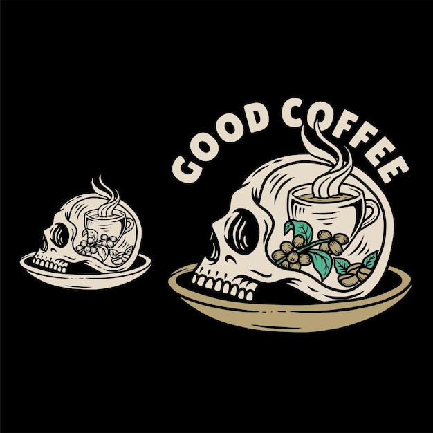 good coffee skeleton skull hand drawing illustration