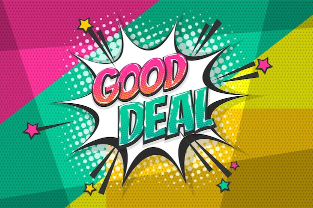 Good deal sale burst wow colored comic text collection sound effects pop art style Speech bubble