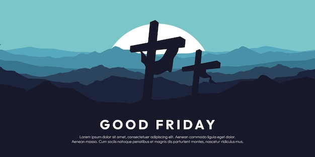 Vector good friday banner with cross on the hill vector illustration