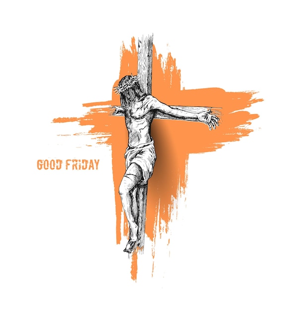 Vector good friday and easter jesus on the cross sketch vector illustration