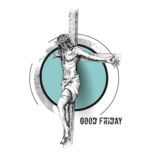 Vector good friday and easter jesus on the cross sketch vector illustration