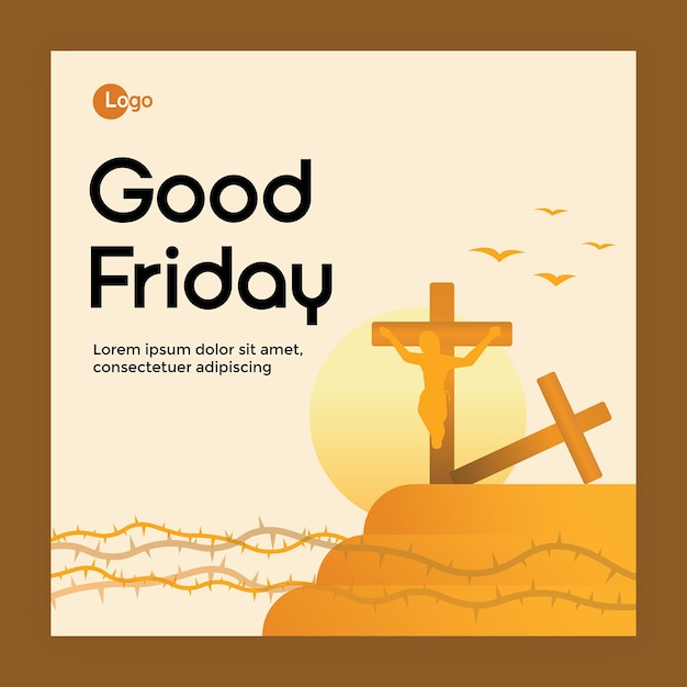 Vector good friday post and glowing moon flying birds in the sky