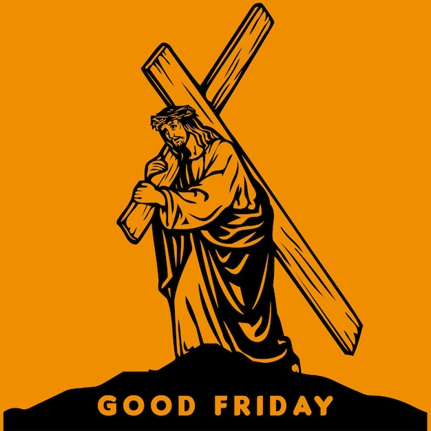 Vector good friday poster design with cross and clouds