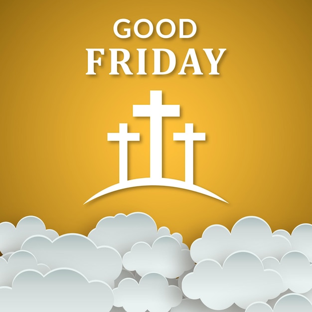 Good friday yellow white background social media design banner free vector