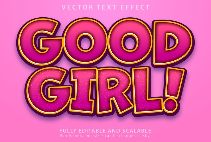 Vector good girl text effect with a pink background