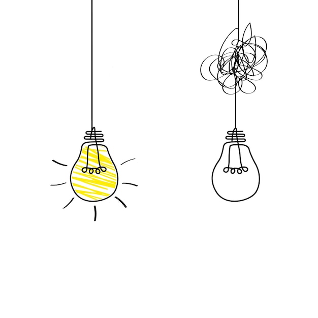 좋은 아이디어 배너 전구 아이디어 개념 크리에이 티브 개념 전구 주식 플랫 스타일 벡터에 대 한 그려진