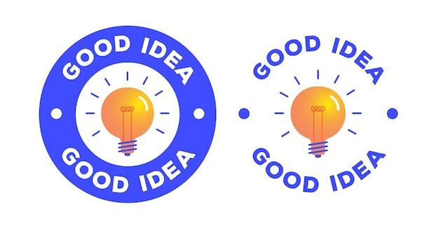 Vector good idea light bulb label set flat style