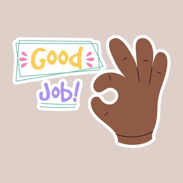 Good job groovy sticker reward sticker for teachers and kids hand drawn vector illustration