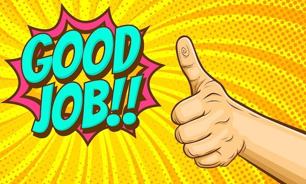 good job with thumb up hand illustration cartoon style