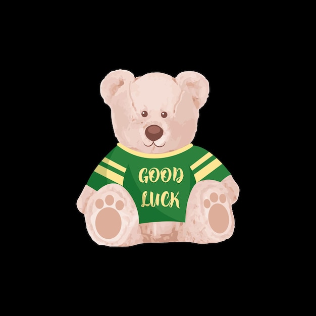 Vector good luck slogan cute brown bear doll vector illustration funny bear
