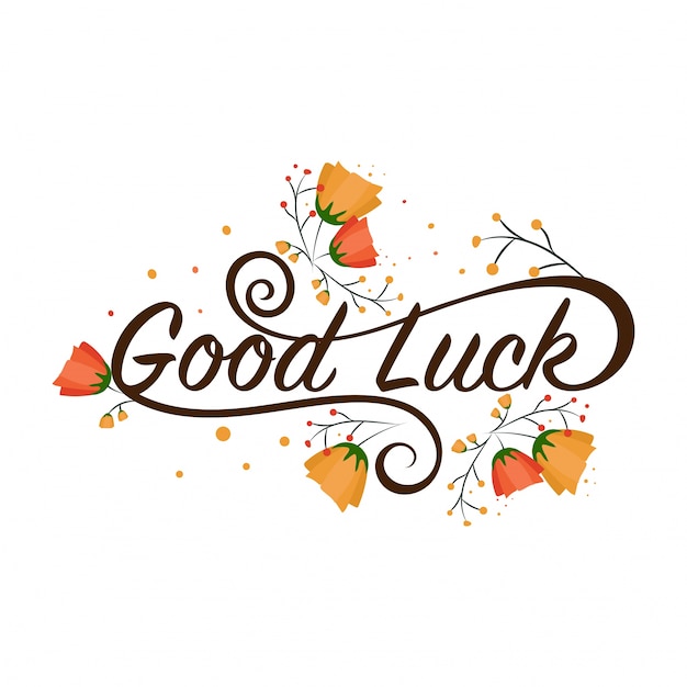 Good Luck typography on florals decorated background.