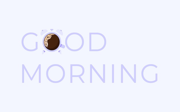 Good morning background banner template with a cup of coffee in the form of an alarm clock.