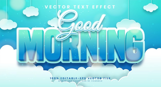 Vector good morning editable text style effect with paper cut style