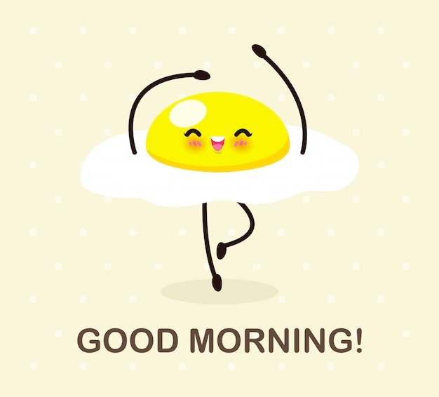 Vector good morning funny food, cute fried egg dancing isolated