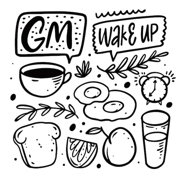 Good morning hand drawn black color doodle style vector illustration.