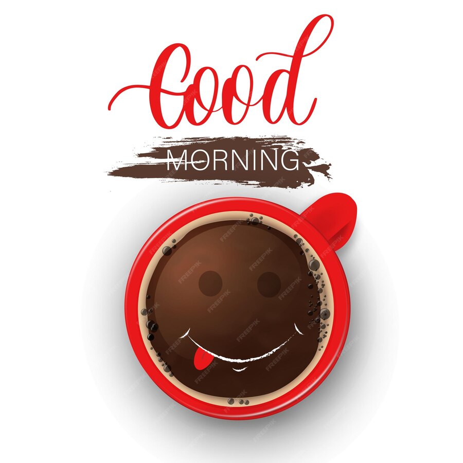 Premium Vector | Good morning lettering with a red cup and a smile eps 10