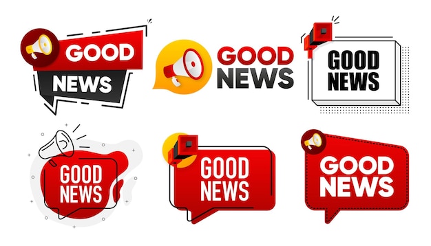 Good News Megaphone label collection with text Marketing and promotion Vector Illustration