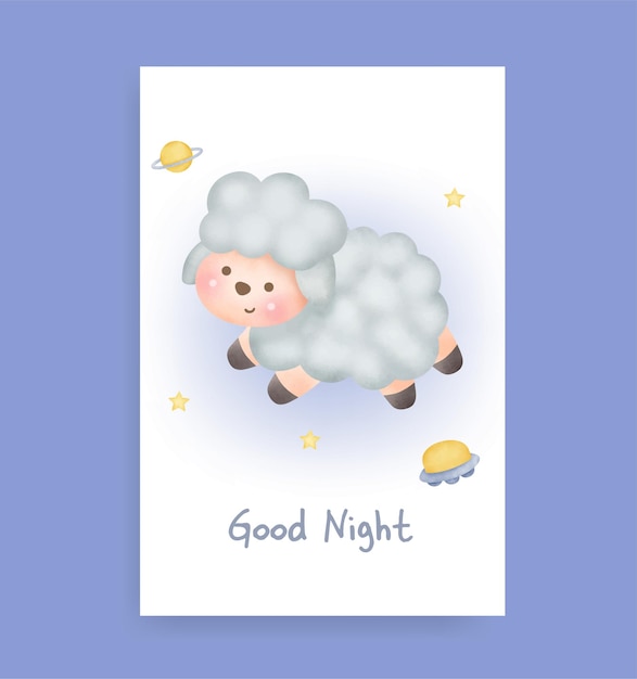 Good night card with cute sheep
