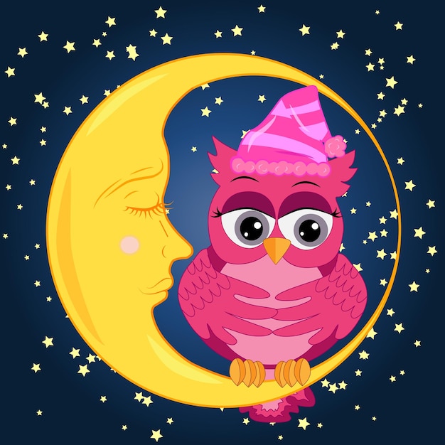 Good night Card with cute sleeping owl illustration
