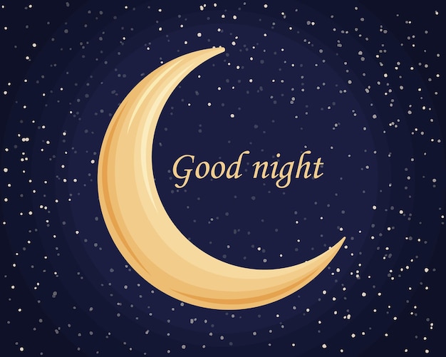 おやすみ 星空の背景に金色の三日月と碑文 おやすみ 月をイメージした夜のイラスト ベクターイラスト