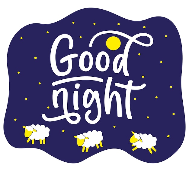 Good night lettering and cartoon sheeps