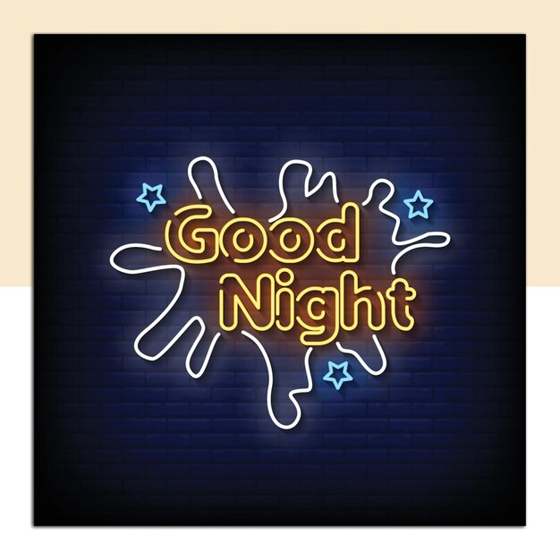 good night neon sign on brick wall background vector